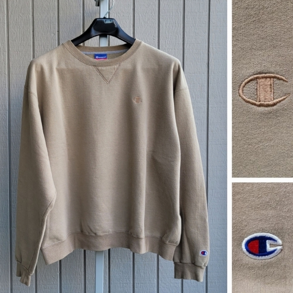 Champion Unisex Oversized Embroidered Logos Tan Vintage Sweatshirt